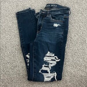 American Eagle Outfitters Women's Dark Blue Ripped Skinny Jeans
